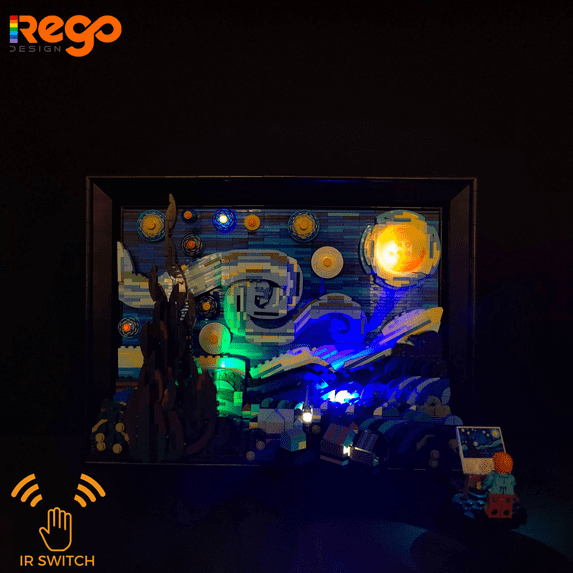 REGO DESIGN LED Creative Lighting Kit Building Set IR Switch for 21333 The Starry Night, Compatible with Vincent Van Gogh Lego; Led Light Kit Set for 21333 Lego (Not Include The Lego Sets)