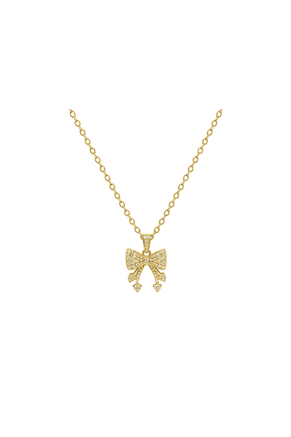 - Gold Ribbon Pendant Necklace for Women – Elegant Bow Design Charm with Crystal Accents, Stylish Fashion Jewelry Gift