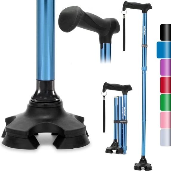 Rehand Adjustable Folding Walking Cane, Lightweight Walking Stick for Seniors & Adults, Heavy Duty, Blue
