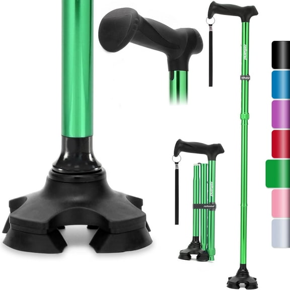 REHAND Adjustable Walking Cane,Lightweight Folding Walking Stick with for Men & Women,Seniors & Adults,Collapsible,Heavy Duty,Green