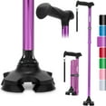 thumbnail image 1 of Rehand Adjustable Quad Cane, Lightweight Folding Walking Stick with T-Grip for Seniors and Adults, Collapsible, Purple, 1 of 10