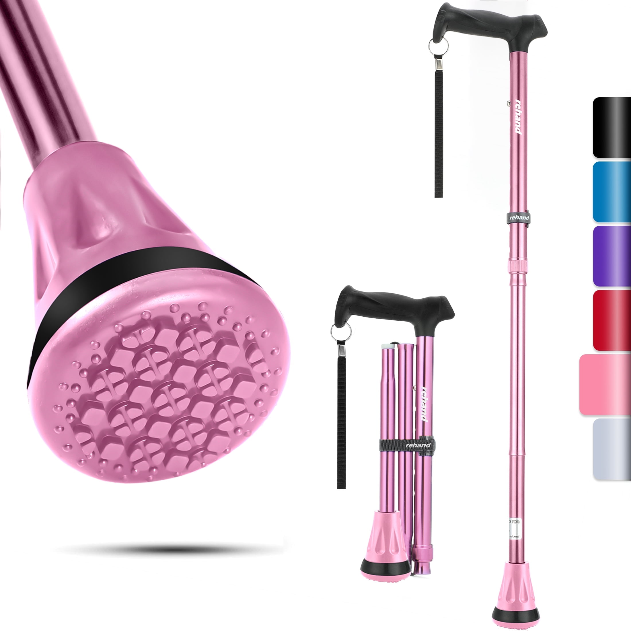 LIXIANG Adjustable Foldable Quad Cane - Heavy Duty Walking Cane With 3 Footings, Non-Slip Base, Foam Handle
