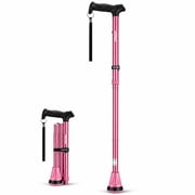 REHAND Foldable Walking Cane for Seniors Women & Men,Pink,Adjustable Height Lightweight Heavy Duty