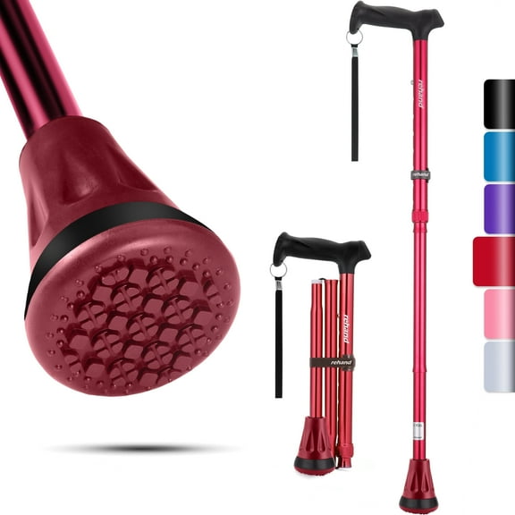 REHAND Foldable Walking Canes,Adjustable Height | Lightweight & Durable | Heavy Duty Walking Cane for Seniors Women & Men,Red