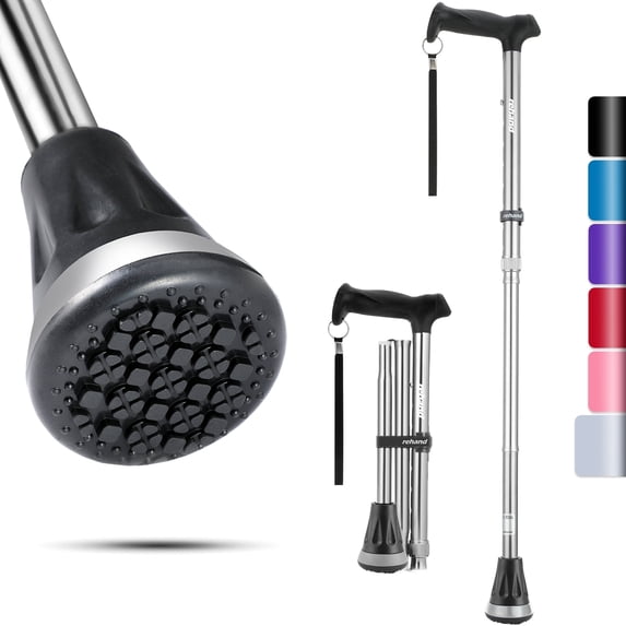 REHAND Foldable Walking Canes,Adjustable Height | Lightweight & Durable | Heavy Duty Walking Cane for Seniors Women & Men,Silver