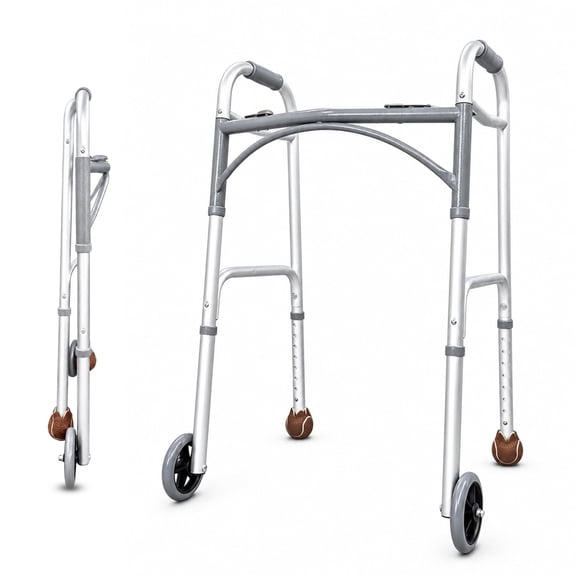 REHAND Lightweight Folding Walker with 5" Wheels, Adjustable Height Trigger Release Walker for Seniors & Adults