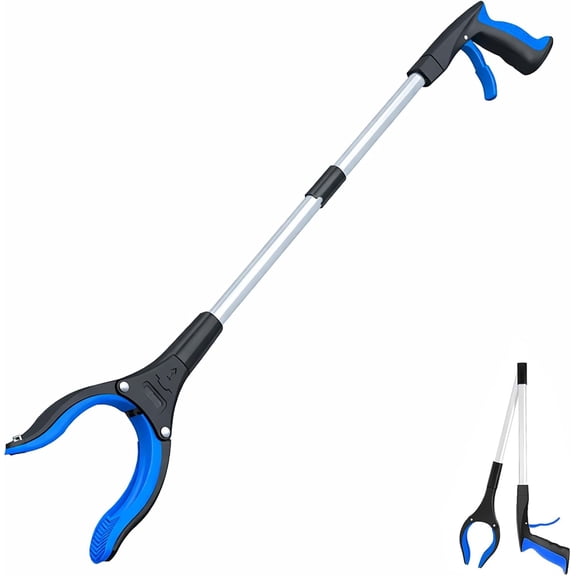REHAND Reacher Grabber Tool,Foldable 32" Grabber Reacher with Rotating Jaw,Lightweight Pickup Tool for Seniors,Elderly,Disabled & Home Use,Blue