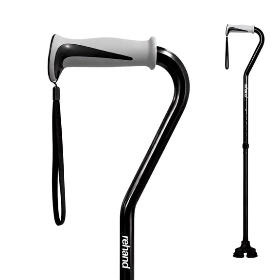 REHAND Folding Walking Cane with Offset Handle, Self-Standing Adjustable Cane for Seniors & Adults, Black