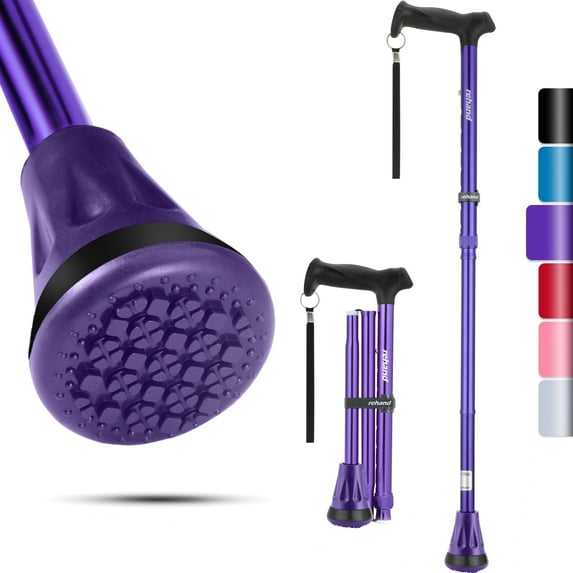 REHAND Walking Canes for Women & Men,Foldable Adjustable Collapsible Walking Stick for Seniors,Pivoting,Purple