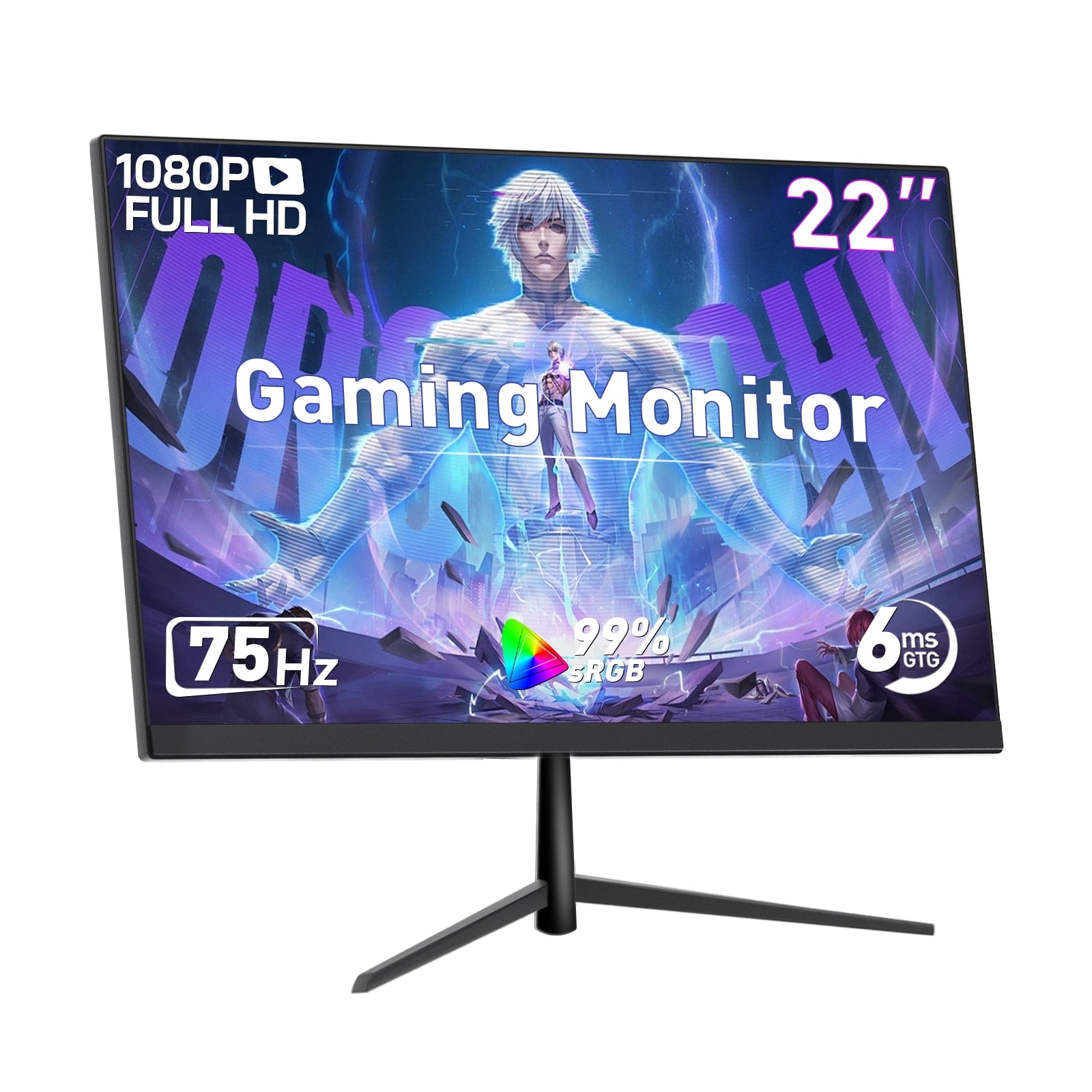 REHISK 22 inch computer monitor 75hz 1080p with HDMI VGA office black