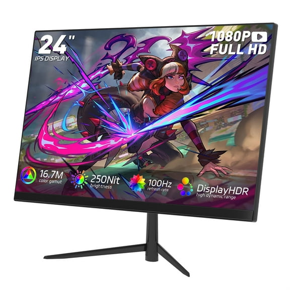 REHISK 24" IPS FHD 1080P 100Hz Gaming Monitor, 1ms, FreeSync, G-Sync, HDMI, DisplayPort, Low-Blue Light