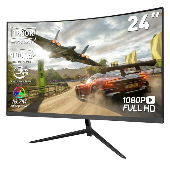 REHISK 24 Inch Curved Business PC Monitor 1080P 100HZ Refresh Rate Gaming Computer Display
