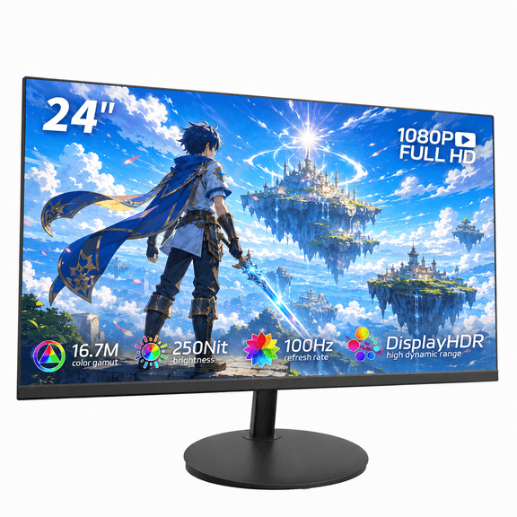 REHISK 24 Inch FHD 1080P IPS Monitor, 100Hz Gaming Computer Monitor, 3ms Response Time, HDMI and DisplayPort, Built-in Speakers, Low Blue Light, VESA Compatible, Desktop Monitor for Office and Laptop