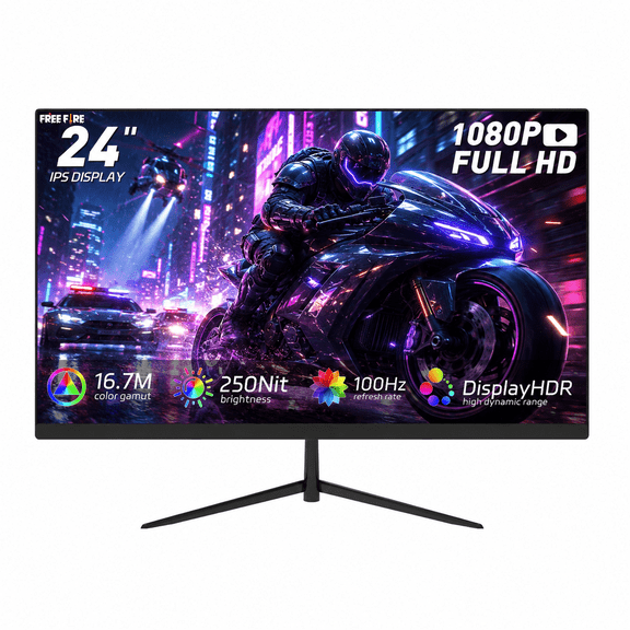 REHISK 24 Inch FHD Gaming Monitor, 1080P IPS Computer Monitor, 100Hz Refresh Rate, 1ms Response Time, 3000:1 Contrast Ratio, HDMI DisplayPort, Built-in Speakers, Low Blue Light, VESA Compatible