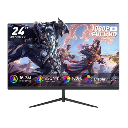 REHISK 24-Inch Gaming Monitor 100Hz Full HD 1080P Built-In Speakers Tilt Adjustable