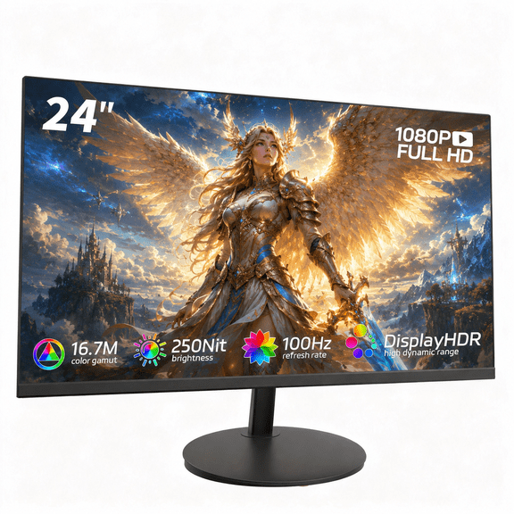 REHISK 24 Inch Gaming Monitor, FHD 1080P IPS 100Hz Monitor, 3ms Response Time, HDMI DP, Built-in Speakers, Low Blue Light, VESA Mount, Desktop Monitor for Laptop and Home Office