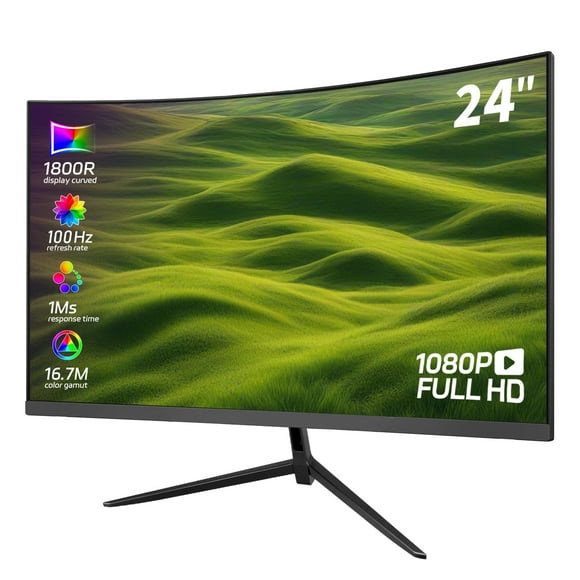 REHISK 24 inch Curved Gaming Monitor 100Hz 1ms Full HD 1920x1080 HDMI DP Port Tilt Adjustable