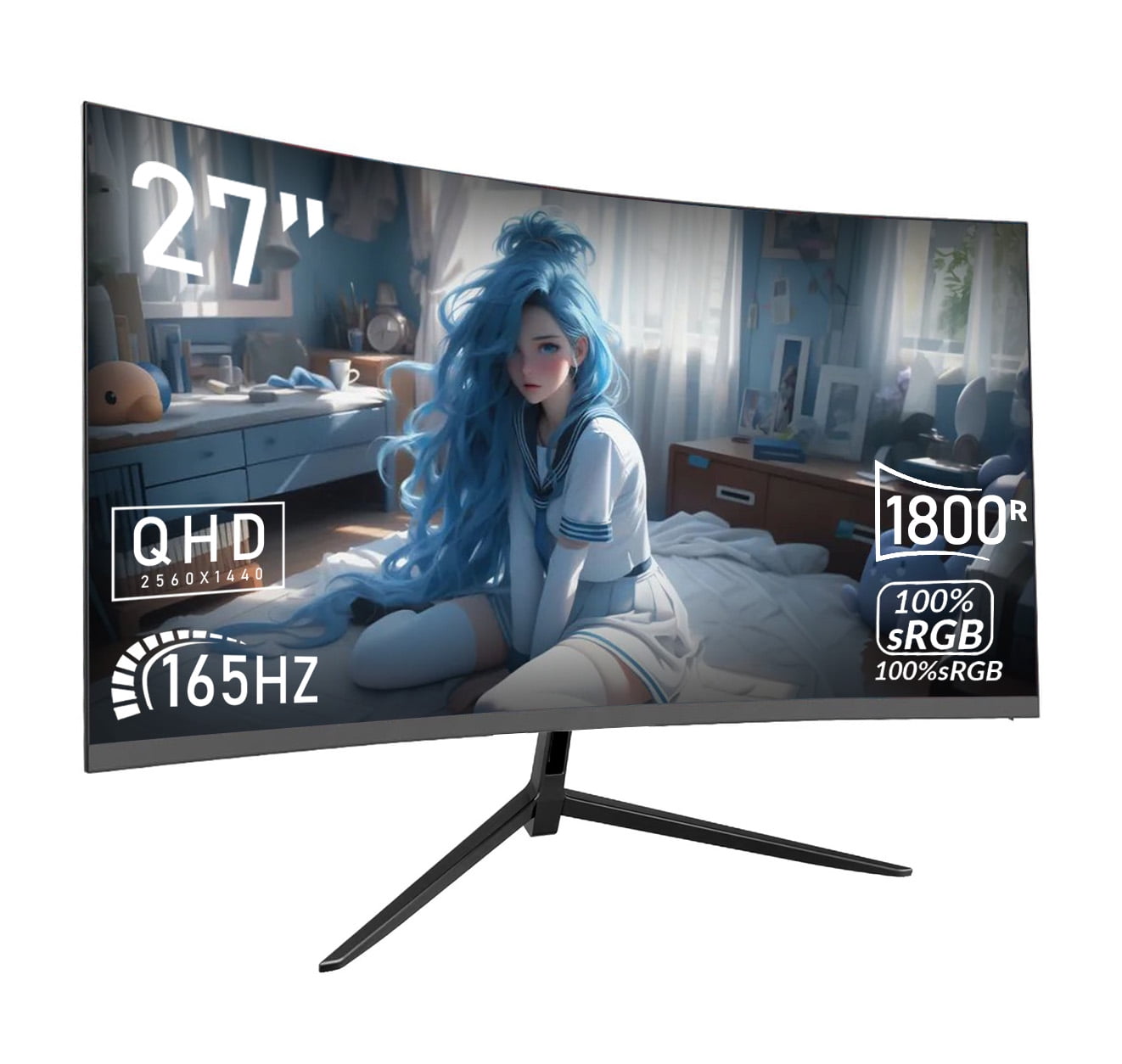 REHISK 27 Inch 2K 165Hz Gaming Monitor IPS HDR10 FreeSync Premium, 99% sRGB, 2560 x 1440 Low Blue Light Desktop Gaming Computer Monitor