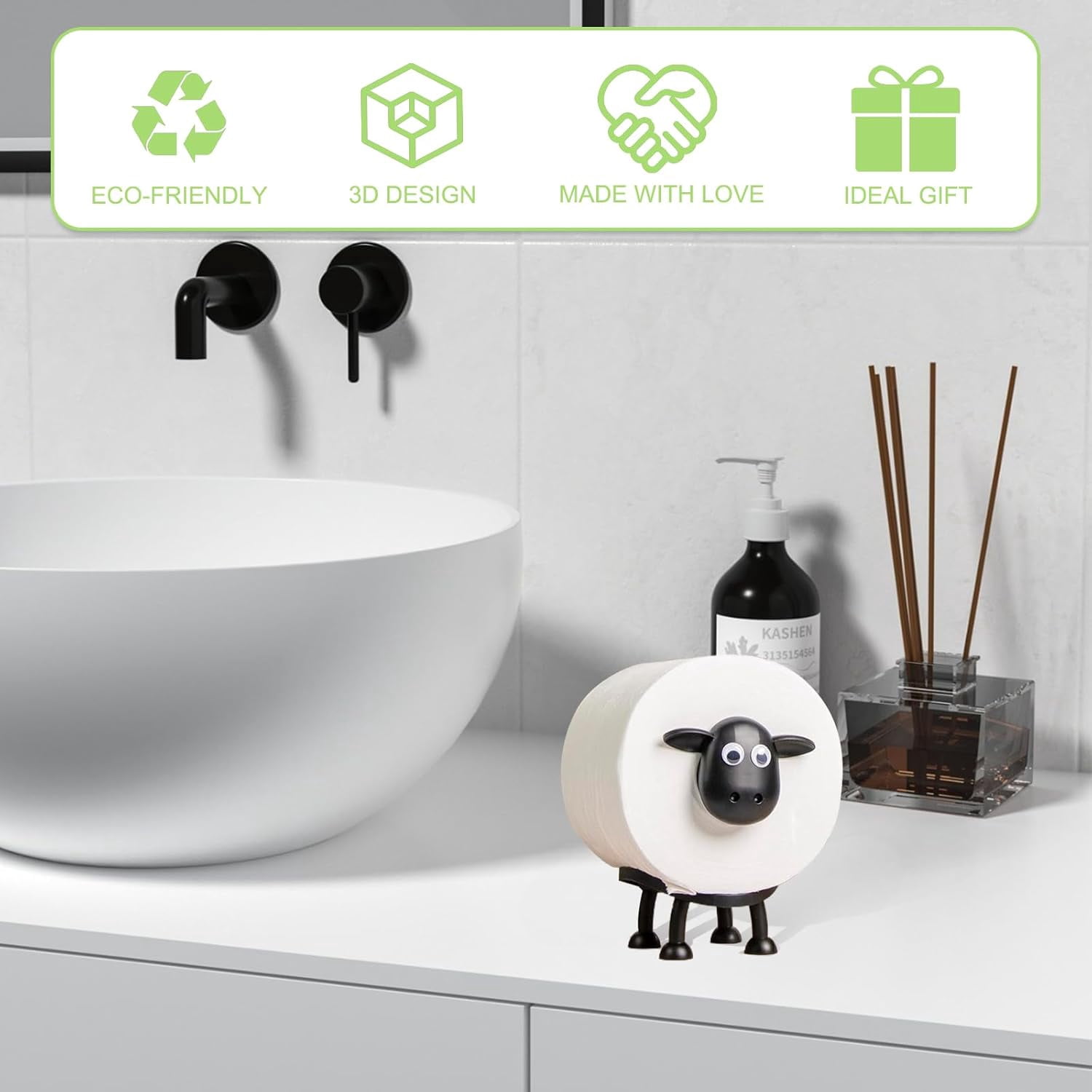 REHIUGA-3 Pack Sheep Toilet Paper Roll Holder Set, 3D Printed Black