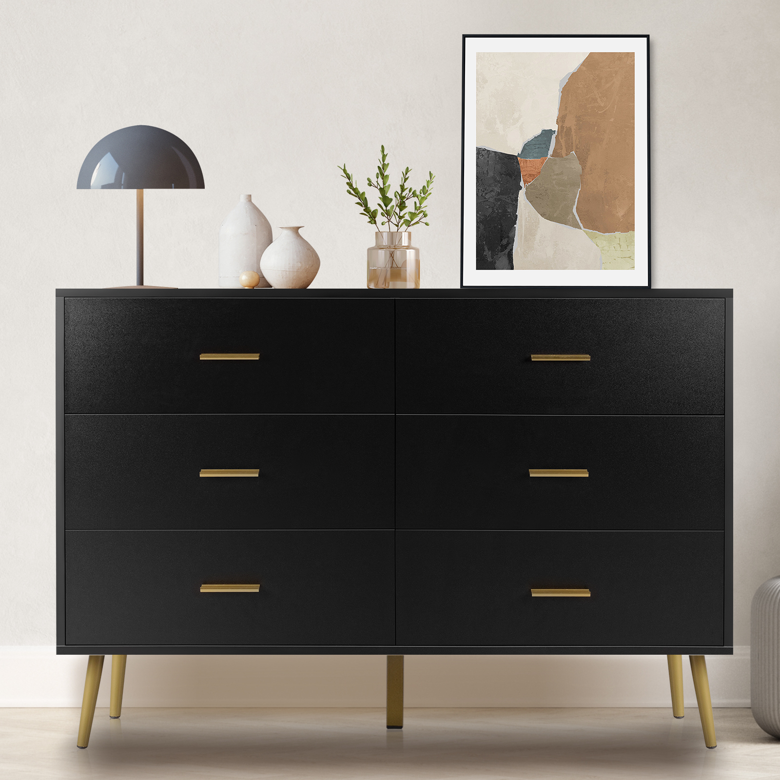 REHOOPEX Black Dresser for Bedroom, Wood Dressers & Colthes Chests of 6