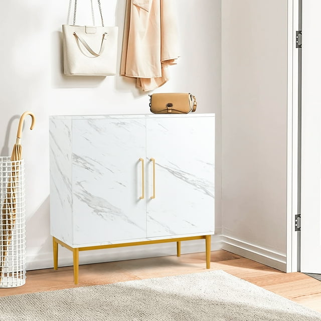 REHOOPEX Modern Storage with Door, White Marble Accent Buffet