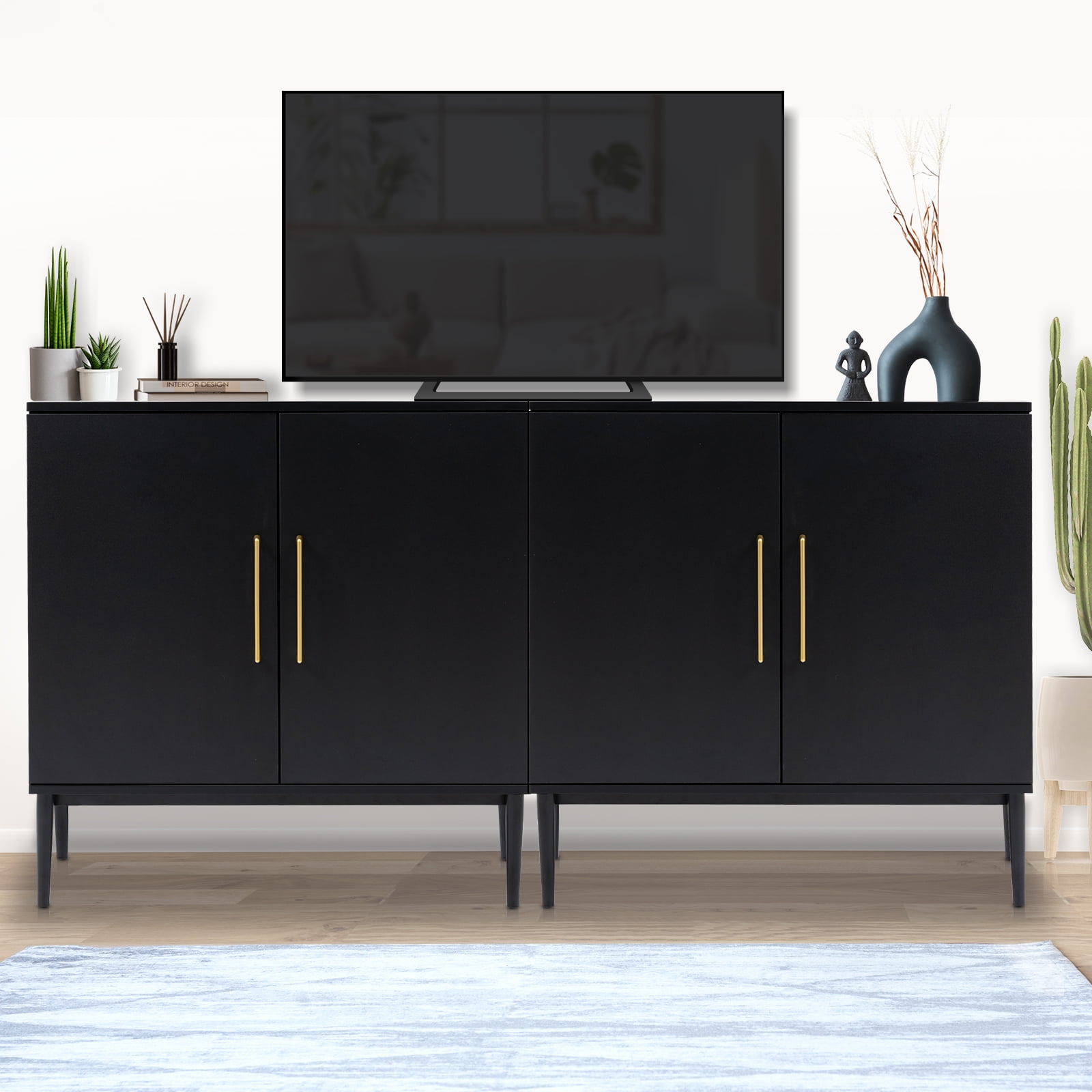 REHOOPEX Set of 2  Storage Cabinet, Buffet Cabinet, Black Sideboard for Living Room,Office,Hallway