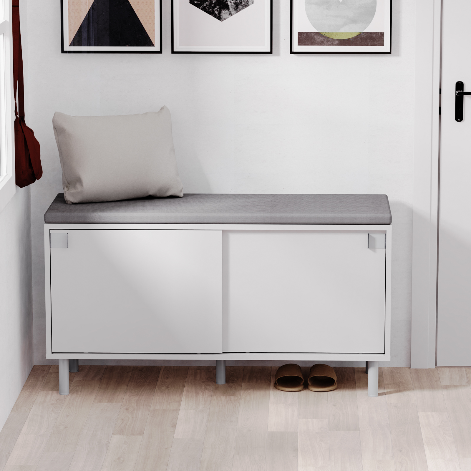 Weston Home Entryway Storage Bench with Cushion, Frost Gray