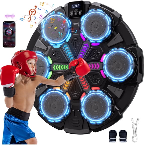Music Boxing Machine Punching Bag for Kids Adults, Wall Mounted Bluetooth Punching Target, REHOTTOP Training Pad Toy with Glove, Sport Toys Gifts for Teens 6-12+