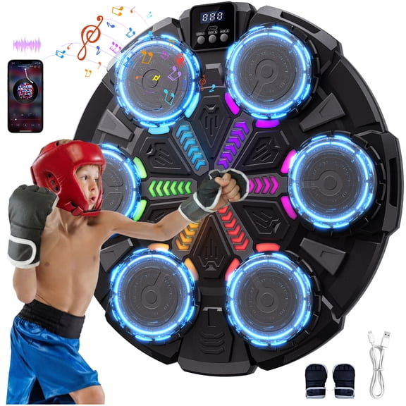 Music Boxing Machine Punching Bag for Kids Adults, Wall Mounted Bluetooth Punching Target, REHOTTOP Training Pad Toy with Glove, Sport Toys Gifts for Teens 6-12+