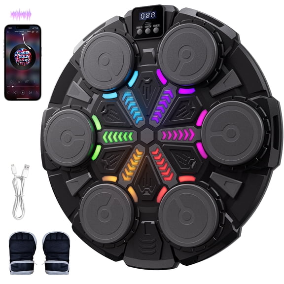 Music Boxing Machine Punching Bag for Kids Adults, Wall Mounted Bluetooth Punching Target, REHOTTOP Training Pad Toy with Glove, Sport Toys Gifts for Teens 6-12+