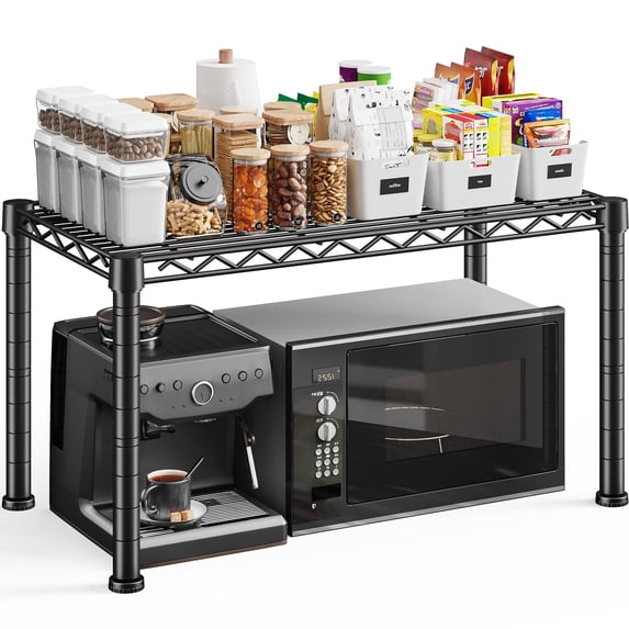 REIBII 1-Tier Adjustable Wire Shelving Unit Metal Storage Rack Steel Organizer Shelf for Kitchen,Pantry,Bathroom,Laundry & Desktop,27.5"Wx11.8"Dx15.8"H,Black