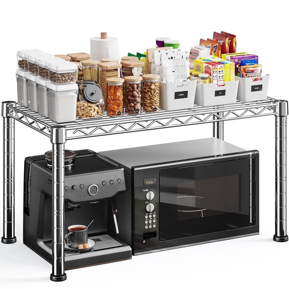 REIBII 1-Tier Adjustable Wire Shelving Unit Metal Storage Rack Steel Organizer Shelf for Kitchen,Pantry,Bathroom,Laundry & Desktop,27.5"Wx11.8"Dx15.8"H,Chrome