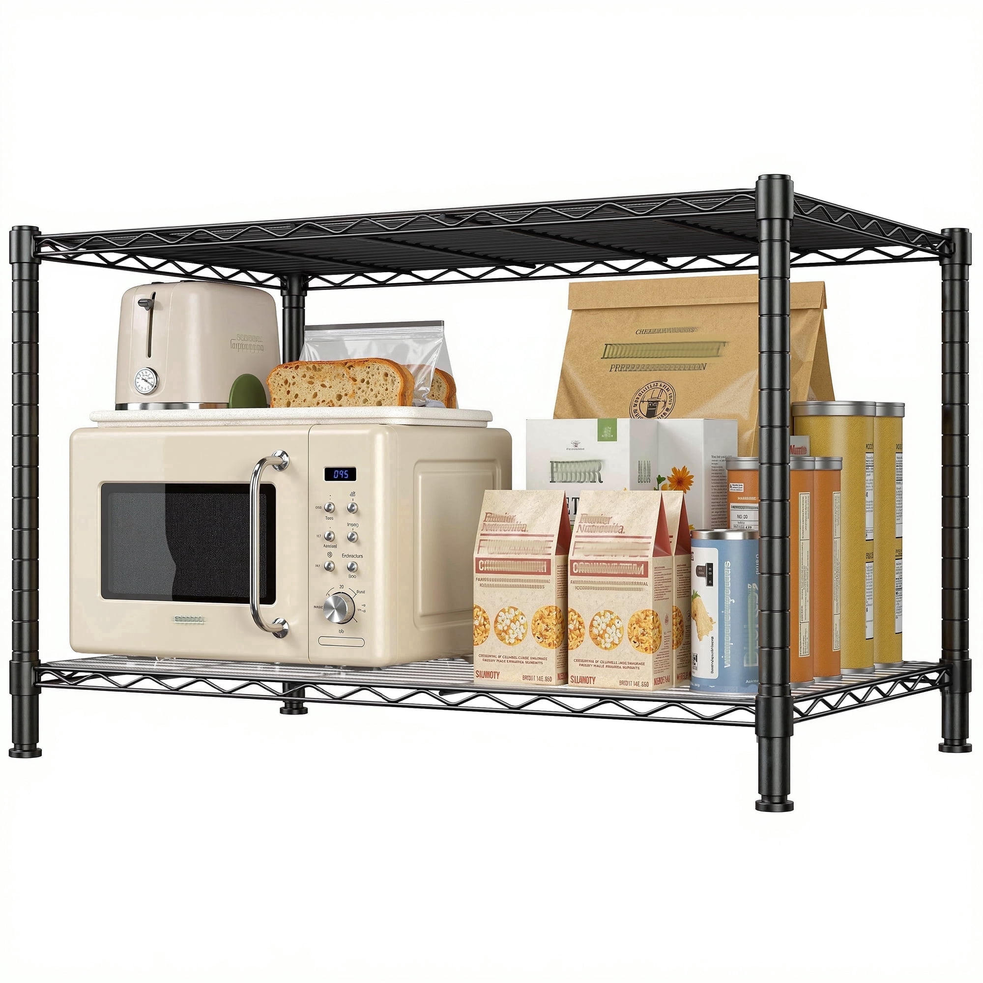REIBII 2 Tier Wire Shelving Unit with Wheels,Heavy Duty Kitchen Appliance Shelf,36"W x 18"D Metal Storage Shelves for Pantry Garage Laundry,300 lbs Per Shelf,Black