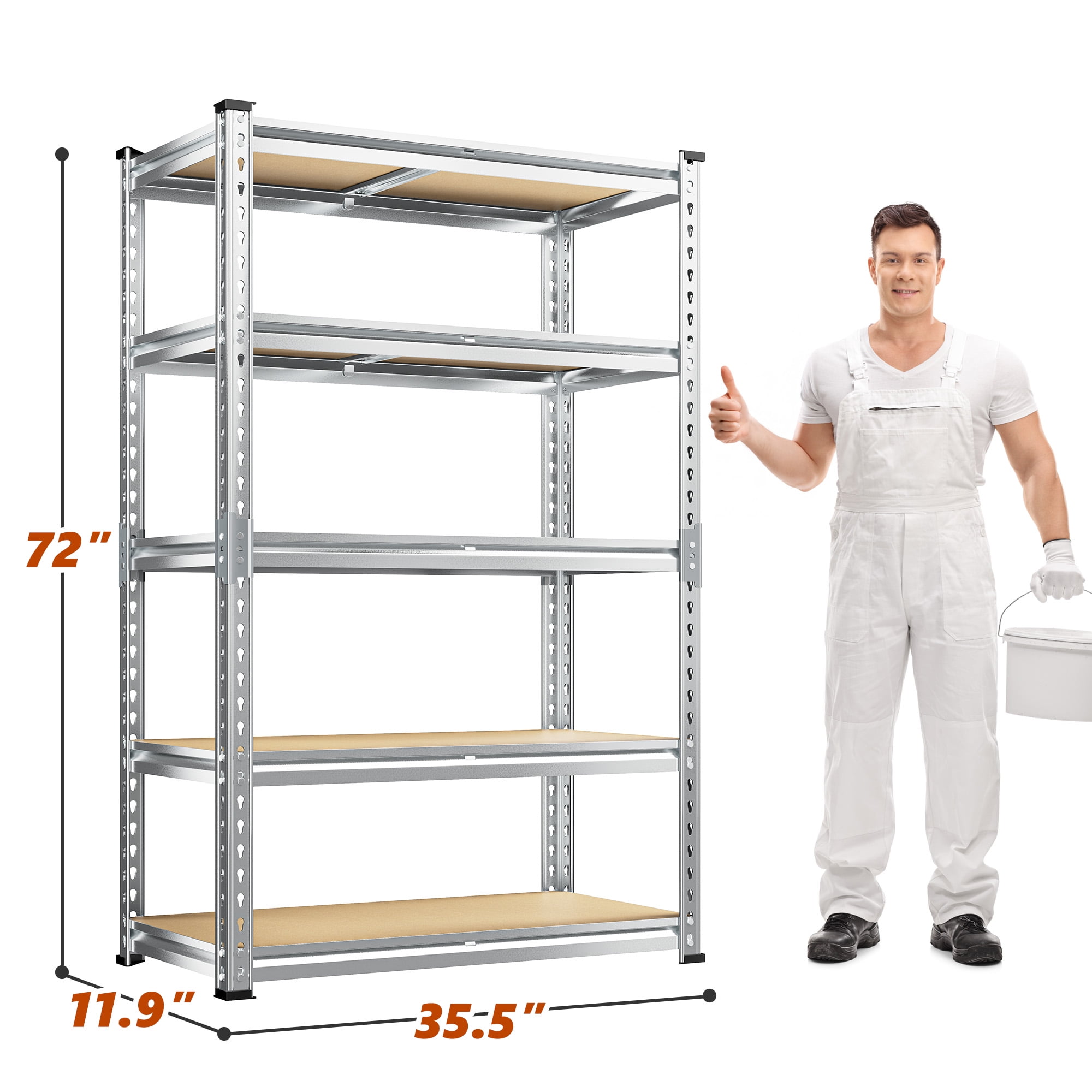 REIBII 2020LBS Storage Shelves 5 Tier Garage Shelving Heavy Duty Adjustable Shelf Units for Warehouse Pantry Closet,35.5"Lx11.9"Wx 72"H,Galvanized