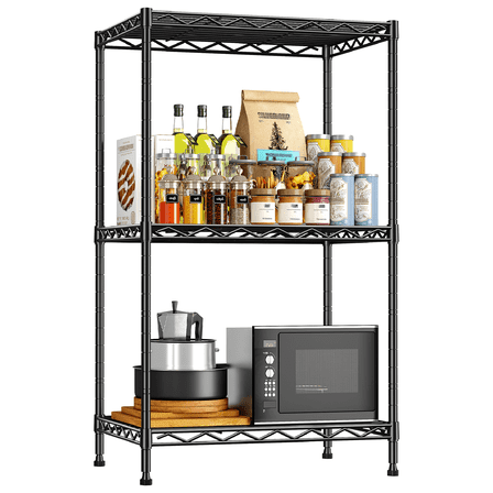 REIBII 3 Tier Metal Storage Shelves,Adjustable Small Wire Shelving Unit,Laundry Room Shelves,35"H x 18"W x 12"D Kitchen Pantry Organizers,Black