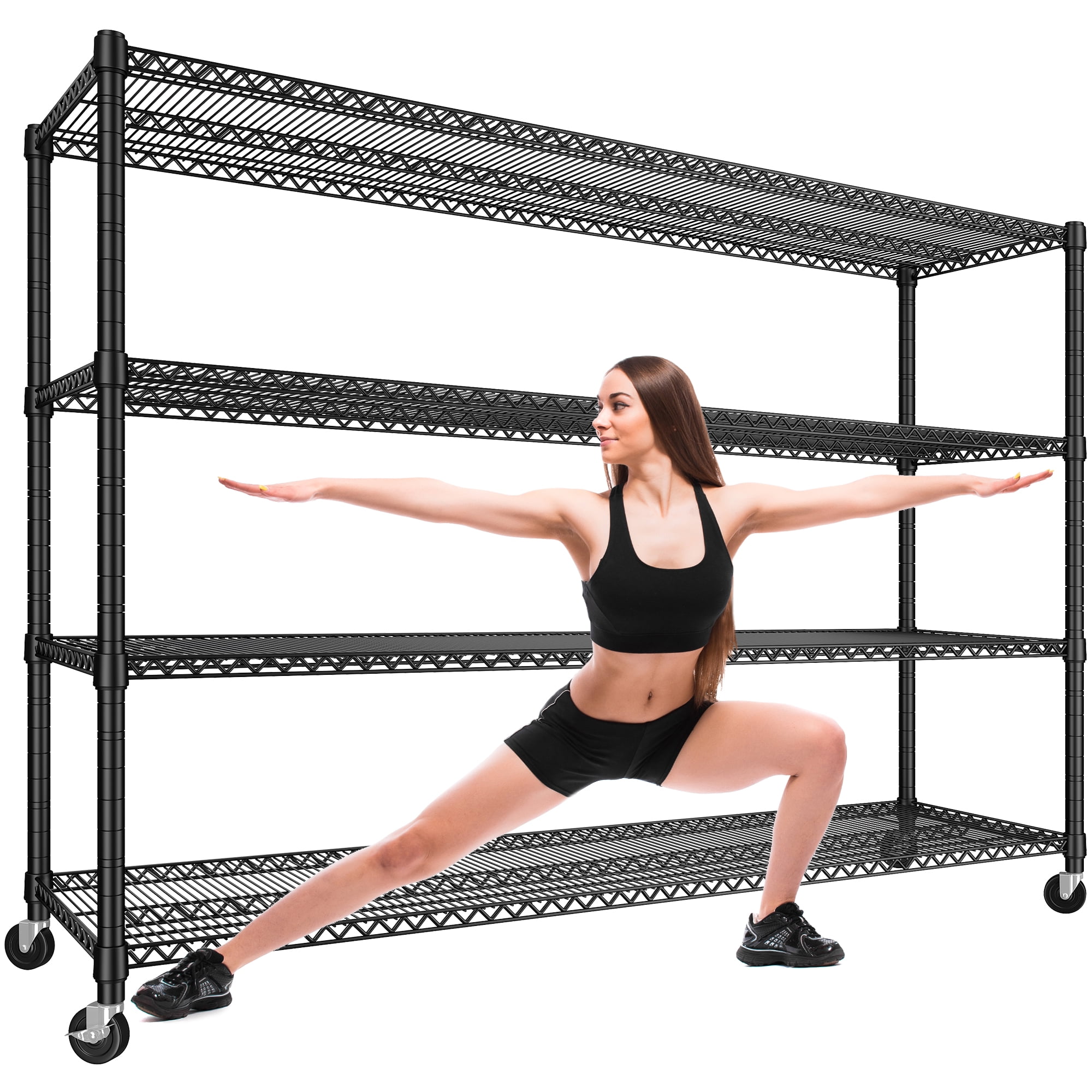 REIBII 4-Tier 60"W Wire Shelving Unit with Wheels Heavy Duty Storage Shelves Adjustable Wire Shelf