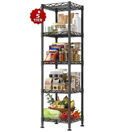 REIBII 5-Tier Black Metal Wire Shelving Unit 12″W×12″D×49″H Adjustable Narrow Storage Rack for Bathroom Kitchen Closet Laundry，Black