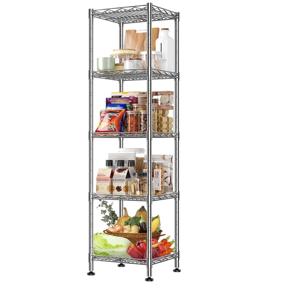 REIBII 5-Tier Metal Wire Shelving Unit 12″W×12″D×49″H Adjustable Narrow Storage Rack for Bathroom Kitchen Closet Laundry，Chrome