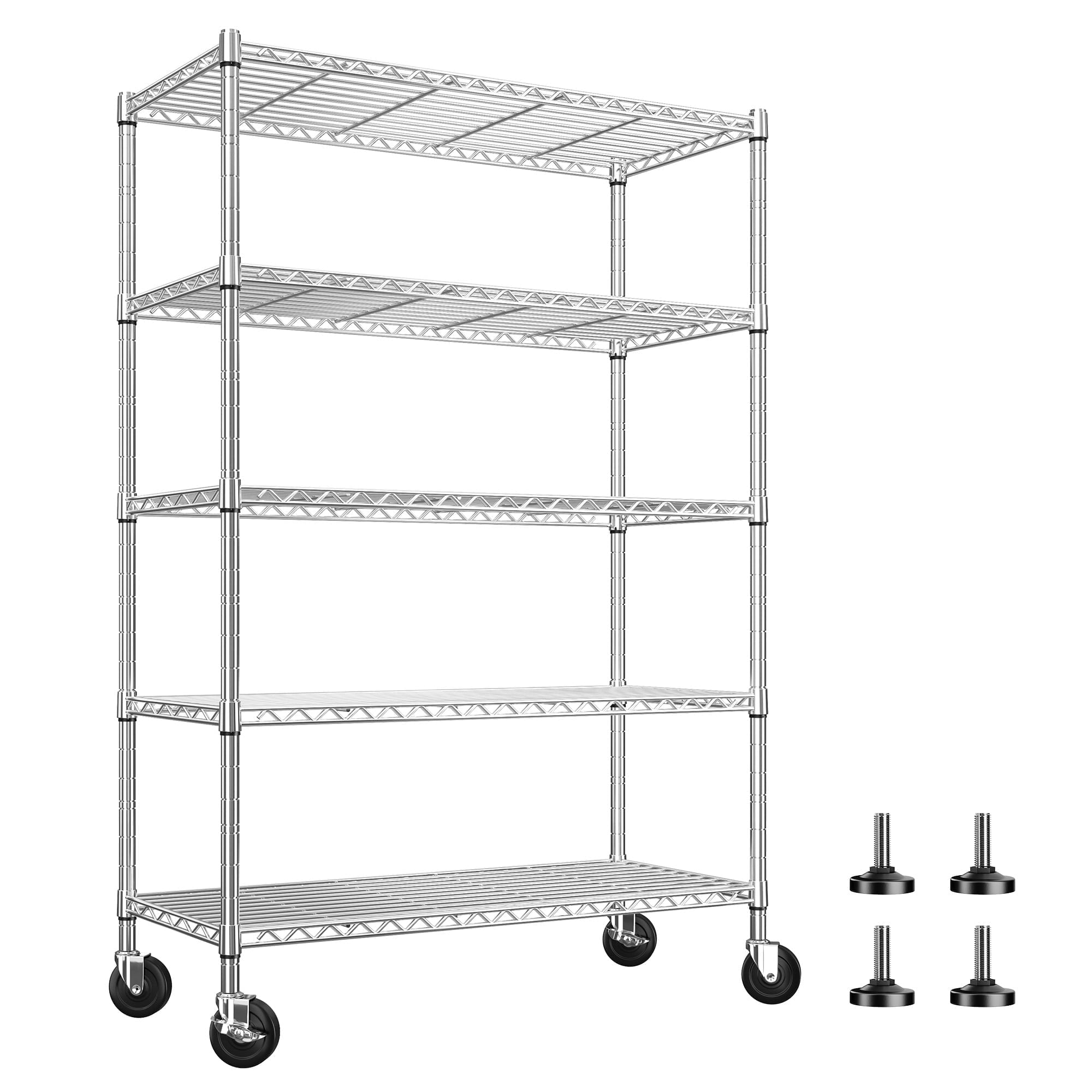 REIBII 5-Tier Chrome Wire Shelving Unit with Wheels,1653 lbs Heavy Duty ...