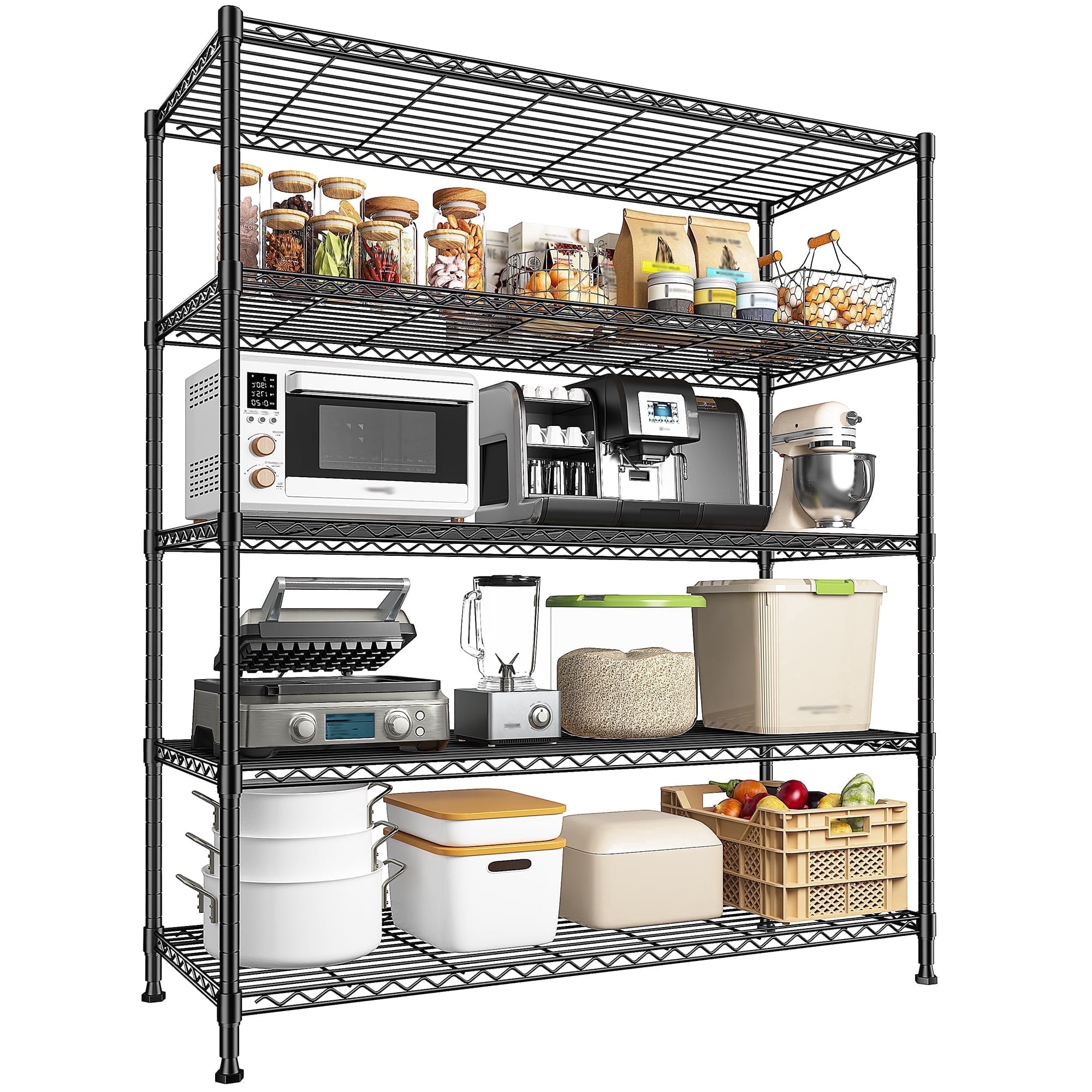 REIBII 5-Tier Heavy Duty Metal Wire Shelving Unit,1000lbs Capacity,45 "W x 70.5 "H x 13.5 "D，Adjustable Steel Storage Rack for Garage, Kitchen & Pantry