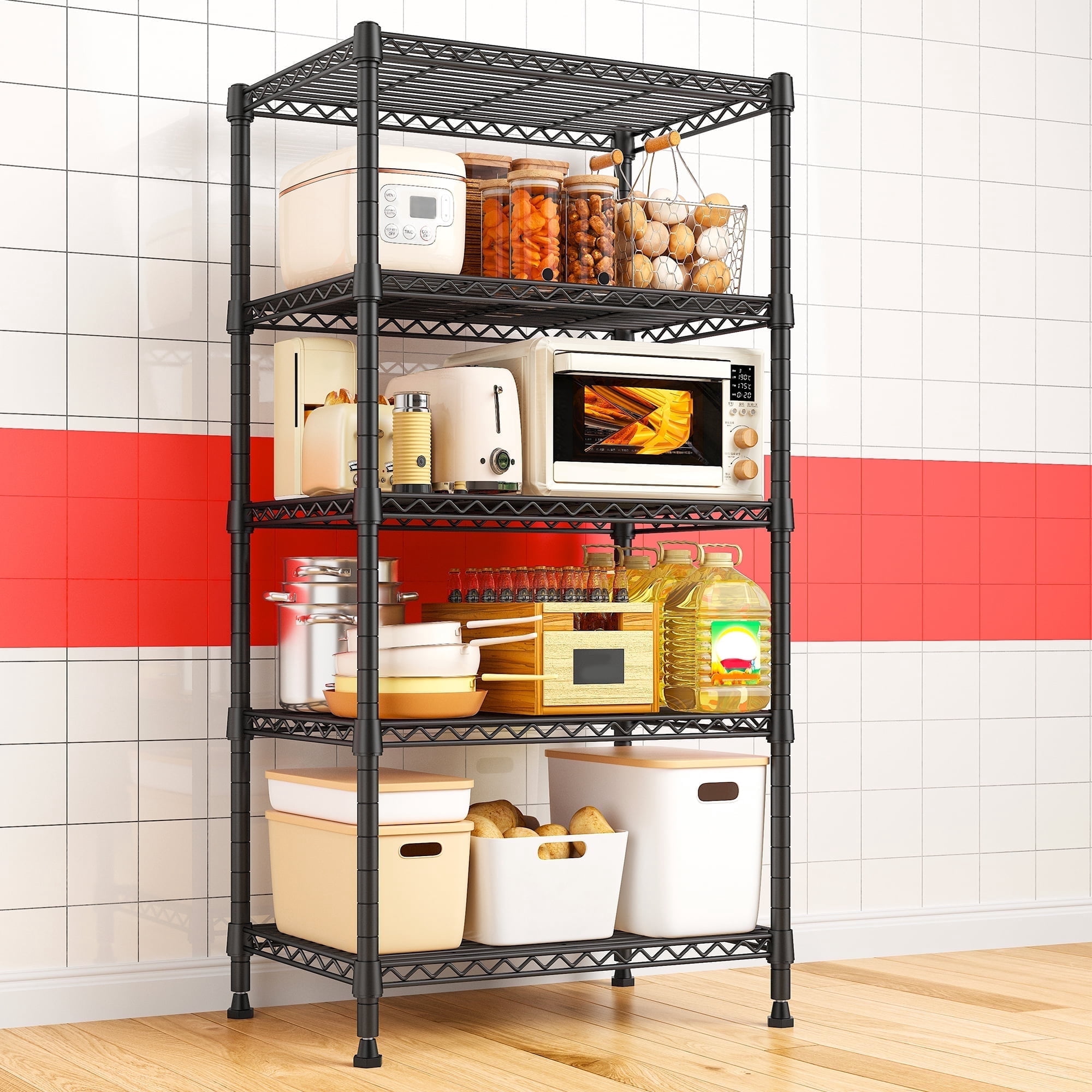 REIBII 5 Tier Metal Shelving Wire Storage Shelves for Kitchen Laundry