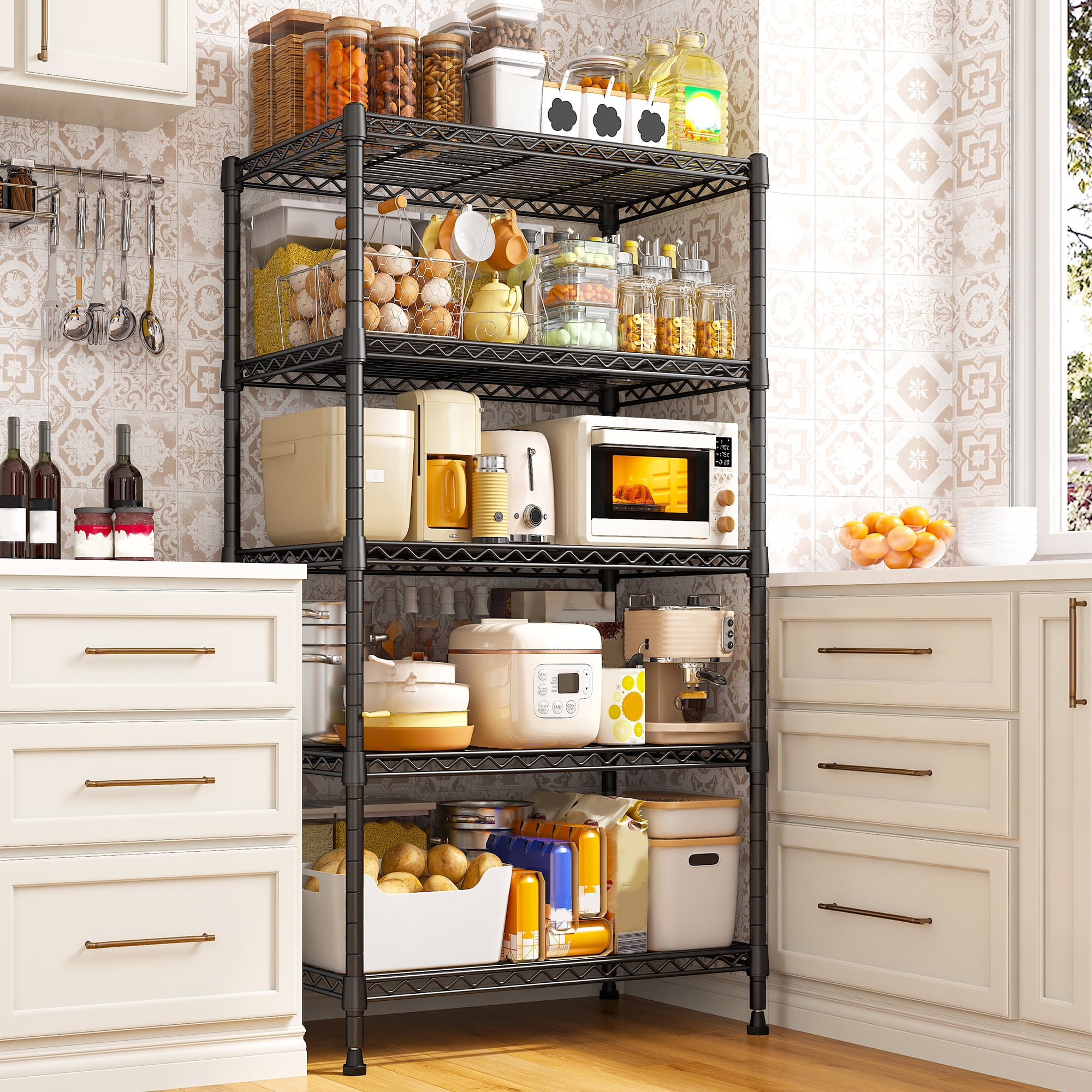 REIBII 5 Tier Metal Shelving Wire Storage Shelves for Kitchen Laundry
