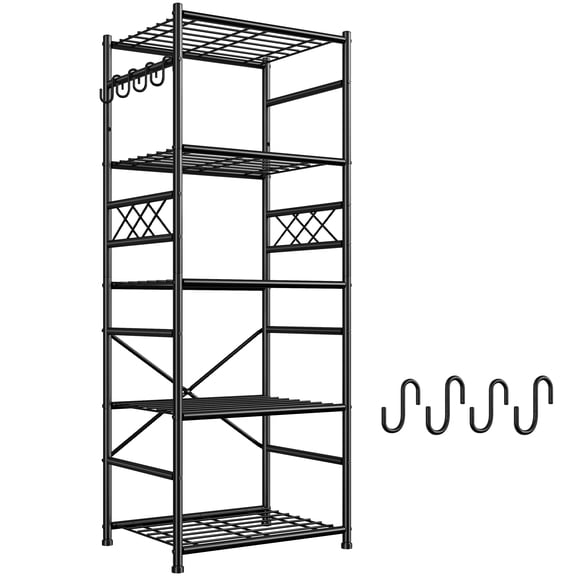 REIBII 5-Tier Metal Wire Shelf with 4 Hooks, 17.7" W x 11.8" D x 58.3" H, 550 lb Total Capacity