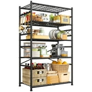 REIBII 5-Tier Shelving Unit Metal Storage Shelves With Side Rails & Hooks ,36W x 12D x 72H