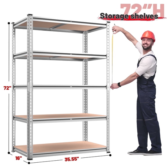 REIBII 5-Tier Adjustable Garage Storage Shelf Units , 2020LBS ,35.55"Lx16"Wx72"H,Galvanized