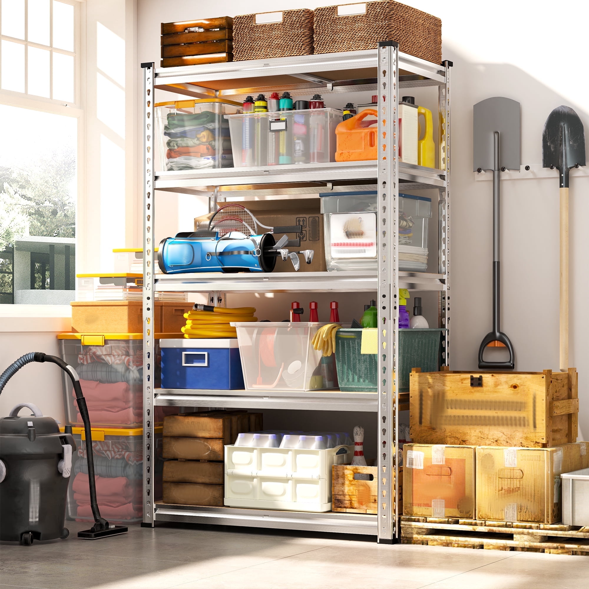 REIBII 5 Tier Storage Shelves 2020LBS Garage Shelving Units Heavy Duty Adjustable Shelf for Warehouse Pantry Closet,28"Lx12"Wx 59.8"H,Galvanized