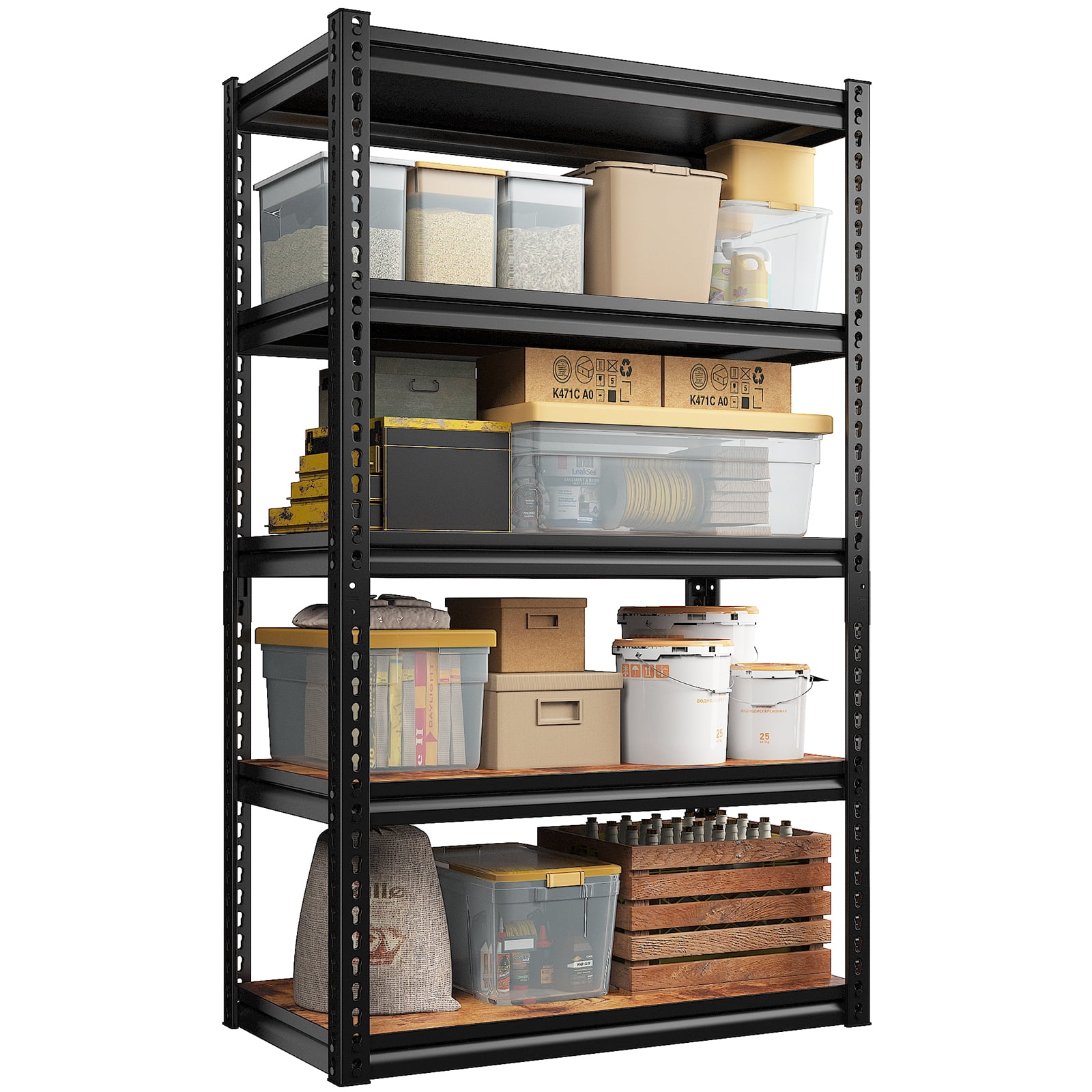 REIBII 5 Tier Storage Shelves Unit Garage Shelving 33.85"L x 15.35"W x 65.74"H ,Black
