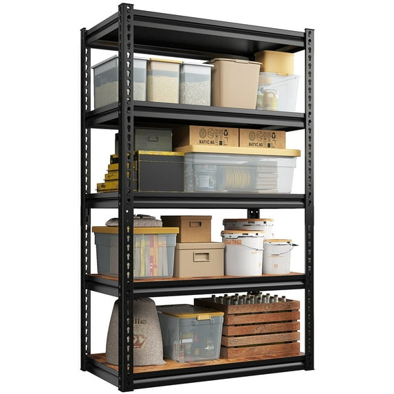 REIBII 5 Tier Storage Shelves Unit Garage Shelving 33.85"L x 15.35"W x 65.74"H ,Black