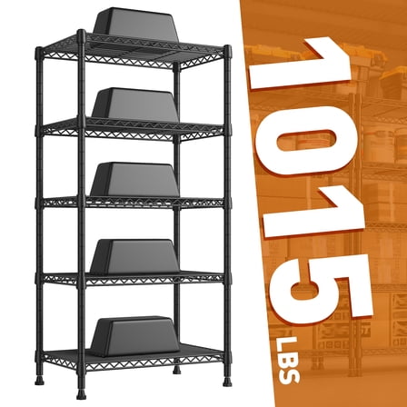 REIBII 5-Tier Wire Shelving Metal Storage Shelves, 1015 lb Capacity, 13.58 x 21.45 x 60 in, Black