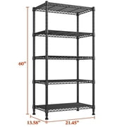 REIBII 5-Tier Wire Shelving Metal Storage Shelves, 1000 lb Capacity, 13.58 x 21.45 x 60 in, Black